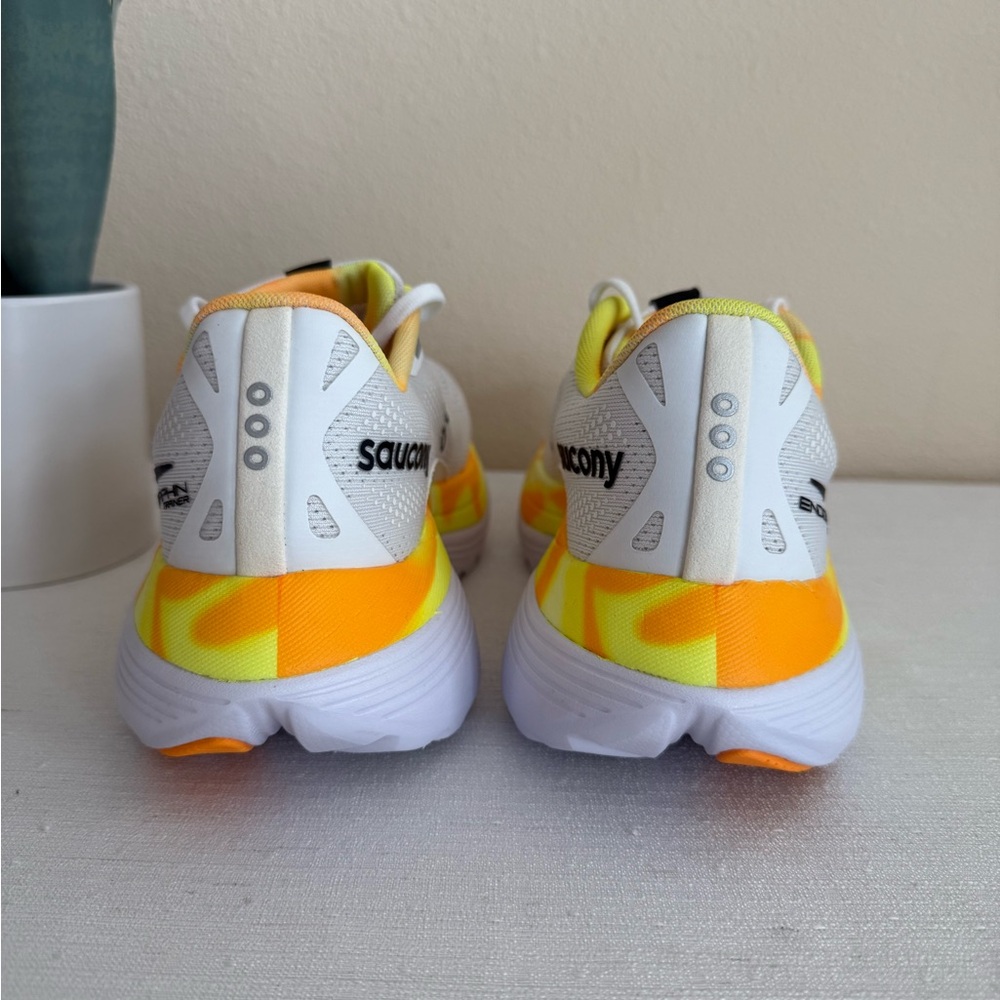 Saucony Endorphin White and Orange Running Sneakers - Picture 11 of 16